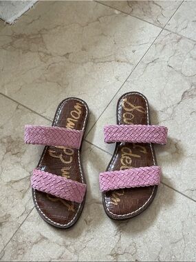 Sam Edelman Pink Woven Double-Strap Slide Sandals